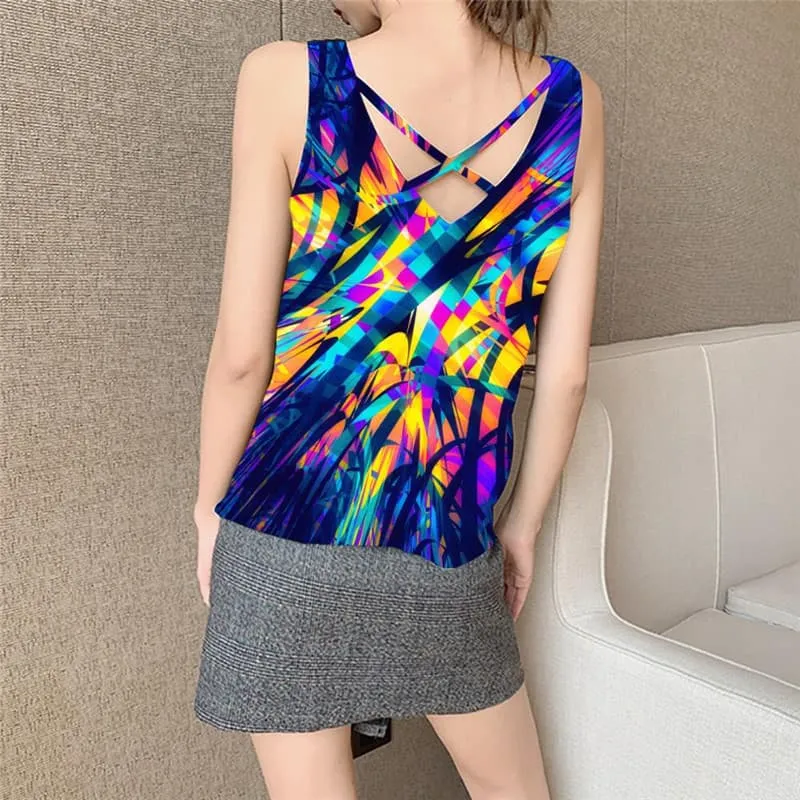 Abstract Tank-Top women Psychedelic Anime Clothes Colorful Vest Print Art Tank Tops Casual