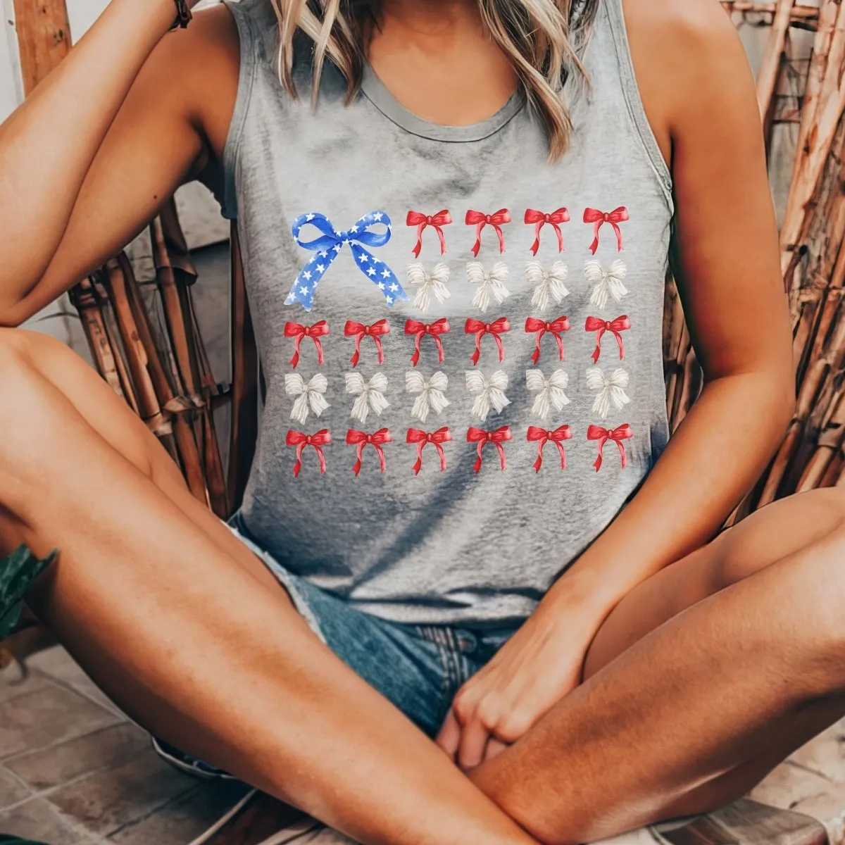 American Flag Bows Bella Flowy Tank