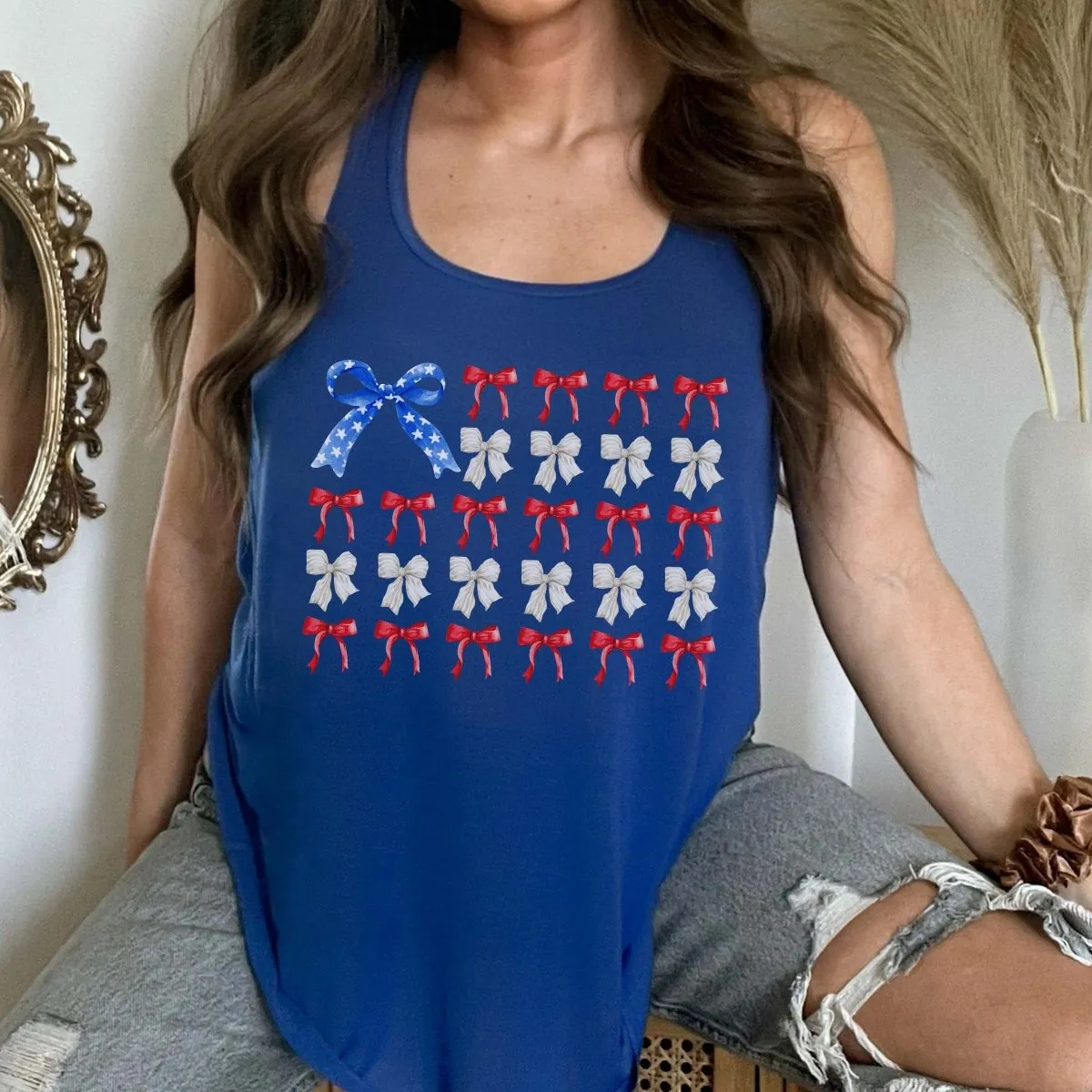 American Flag Bows Bella Flowy Tank