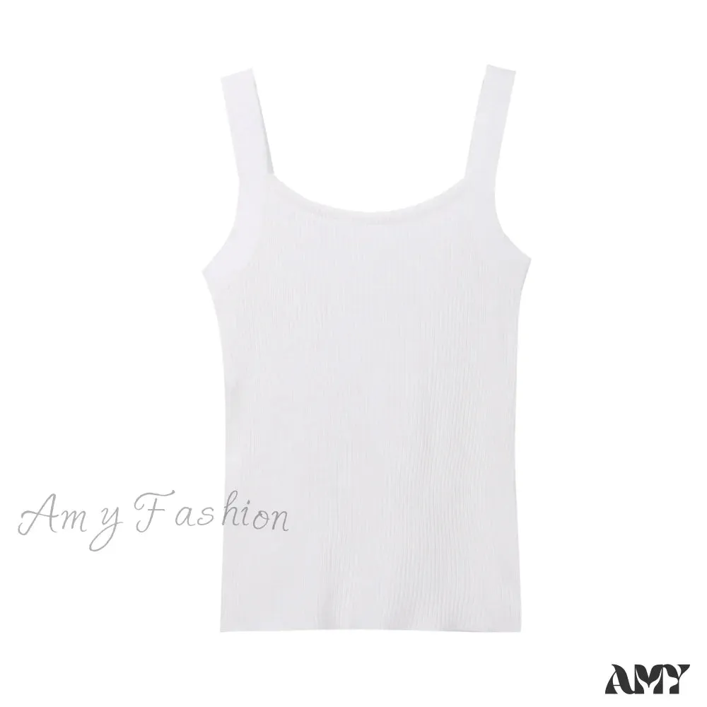 Amy Fashion - Plain Knitted Tank Tops