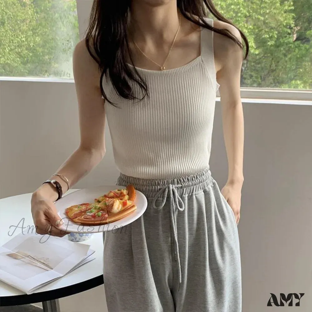 Amy Fashion - Plain Knitted Tank Tops