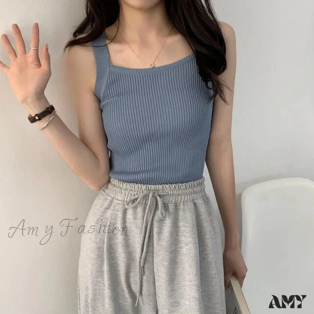 Amy Fashion - Plain Knitted Tank Tops