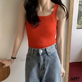 Amy Fashion - Plain Knitted Tank Tops