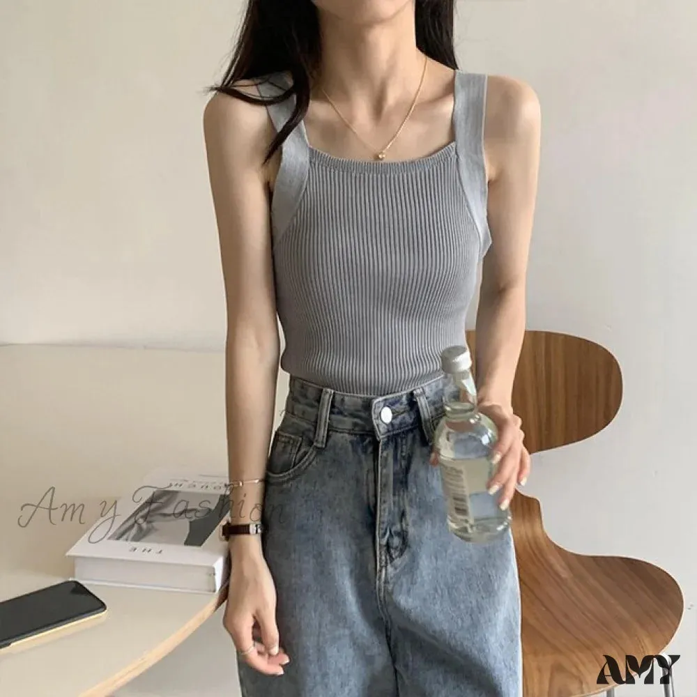 Amy Fashion - Plain Knitted Tank Tops