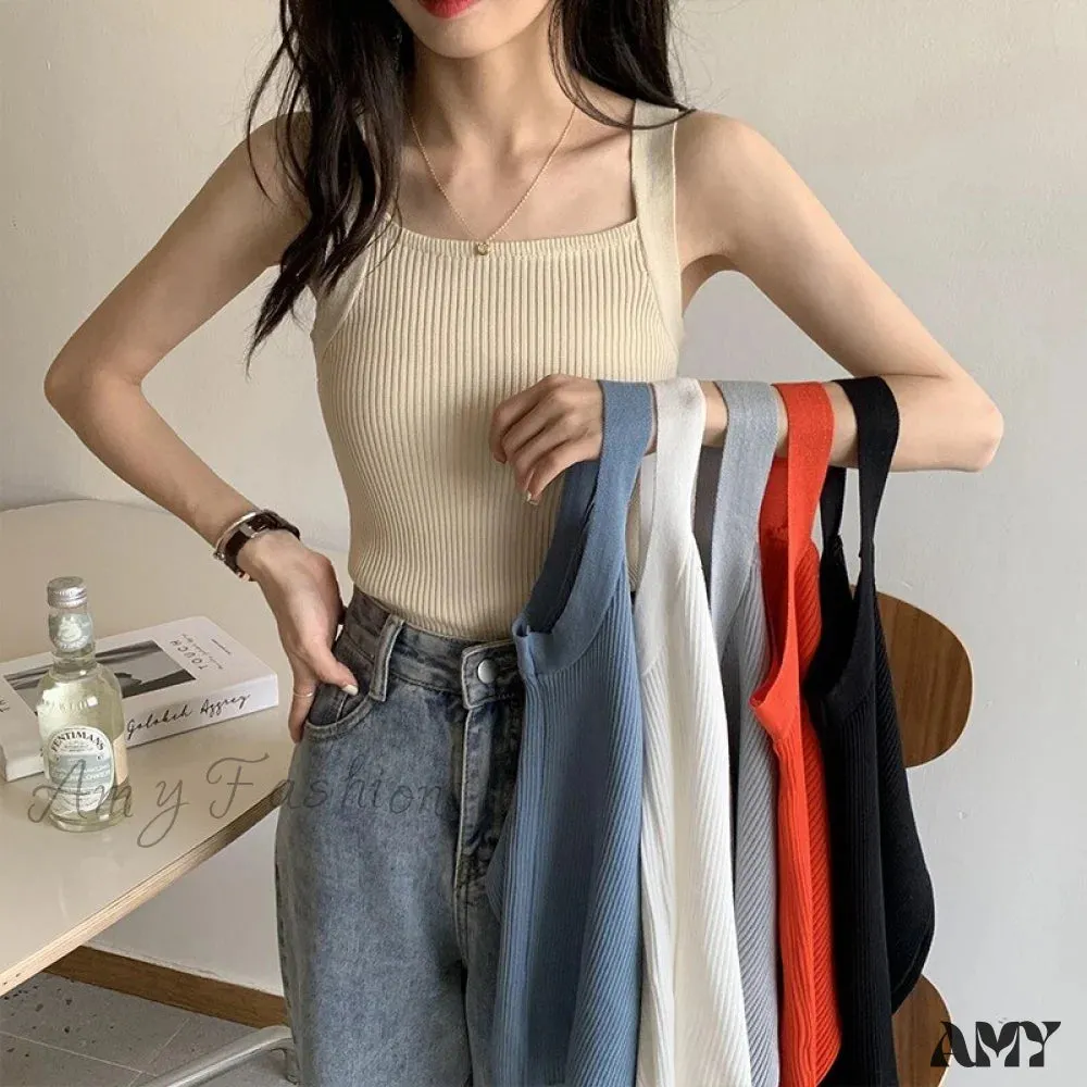 Amy Fashion - Plain Knitted Tank Tops