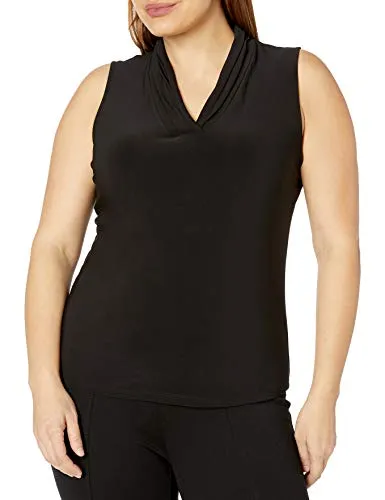 Anne Klein womens Plus Size Solid Triple Pleat Neck Blouse, Black, 3X US