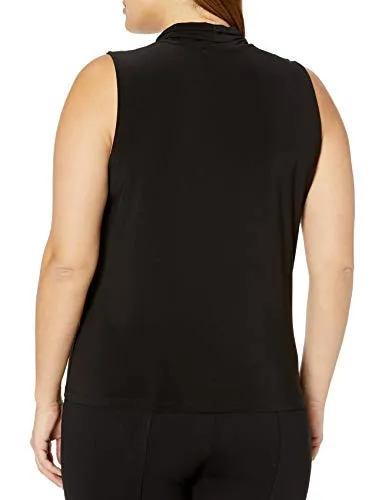 Anne Klein womens Plus Size Solid Triple Pleat Neck Blouse, Black, 3X US