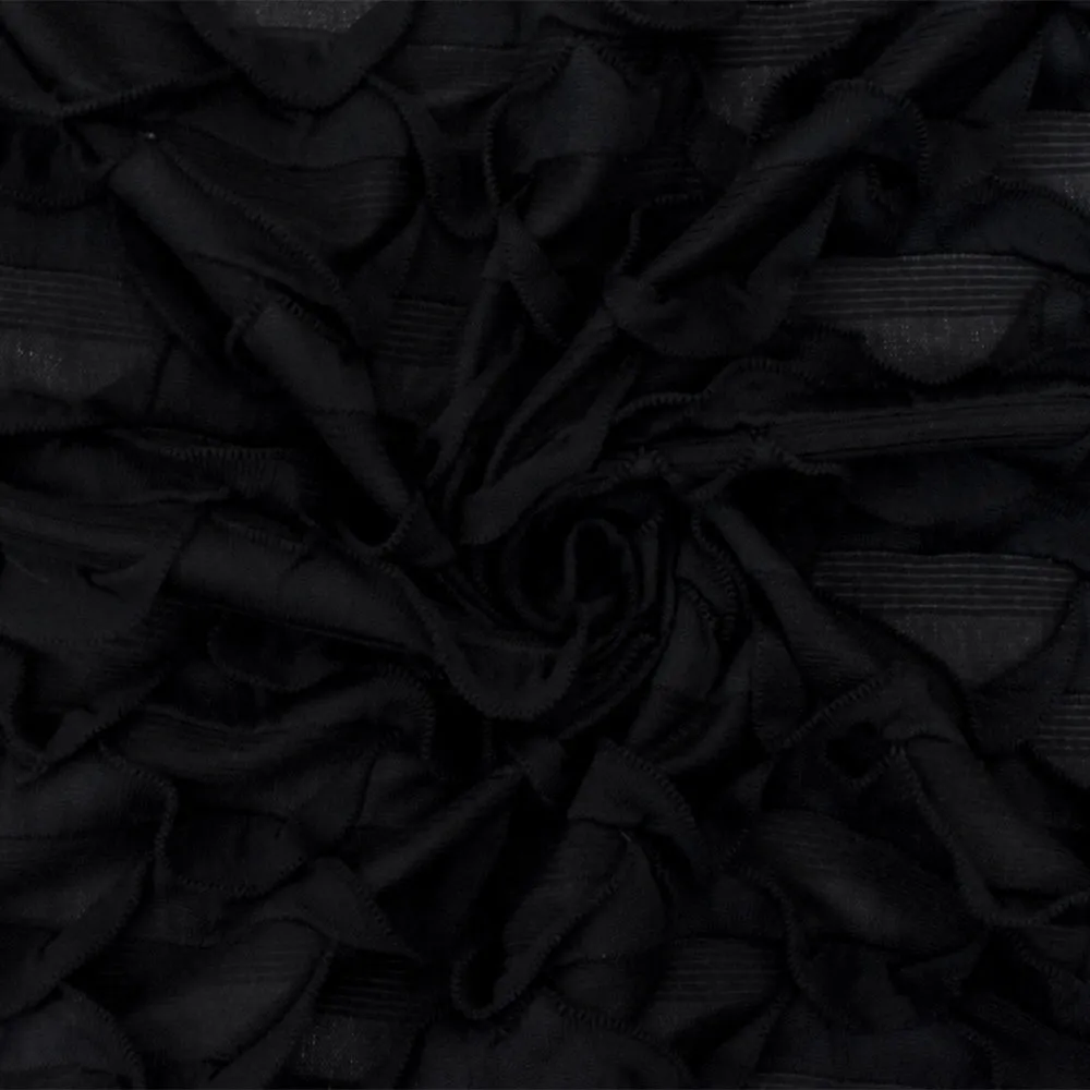 Ballet Black Texture Stretch Poly Scallop Ruffle Knit Fabric