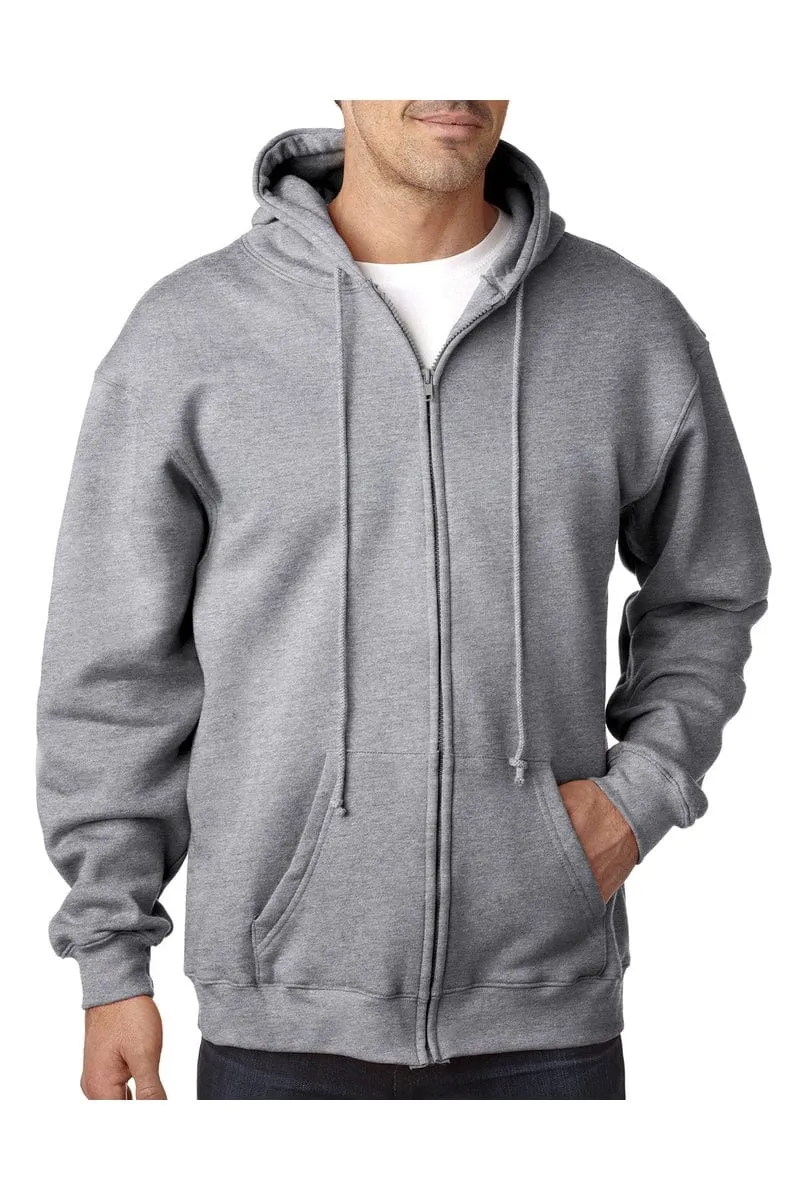 Bayside BA900: Adult  9.5oz., 80% cotton/20% polyester Full-Zip Hooded Sweatshirt