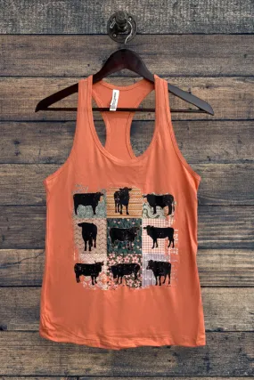 BC TANK DTF FLORAL COWS - SUNSET