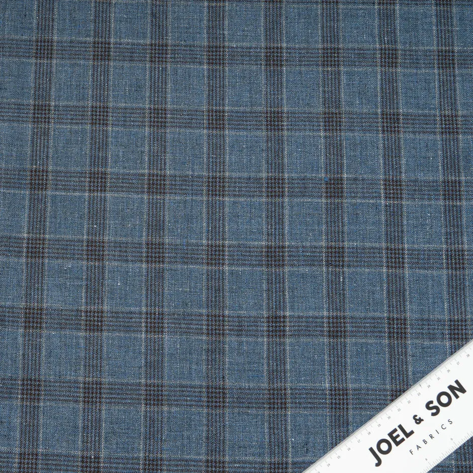 Blue Two-Tone Prince of Wales Checkered Pure Linen