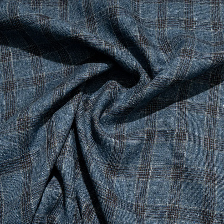 Blue Two-Tone Prince of Wales Checkered Pure Linen