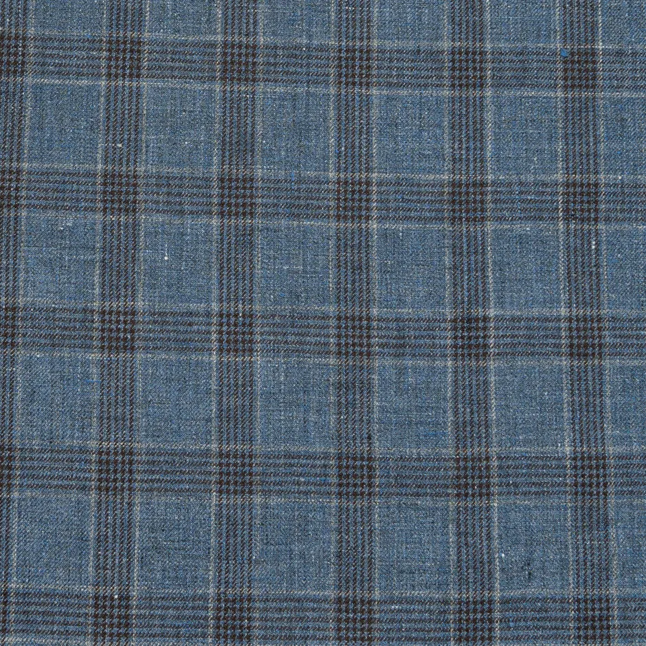 Blue Two-Tone Prince of Wales Checkered Pure Linen