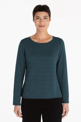 Boatneck Stripe Fleece Top Inkjet