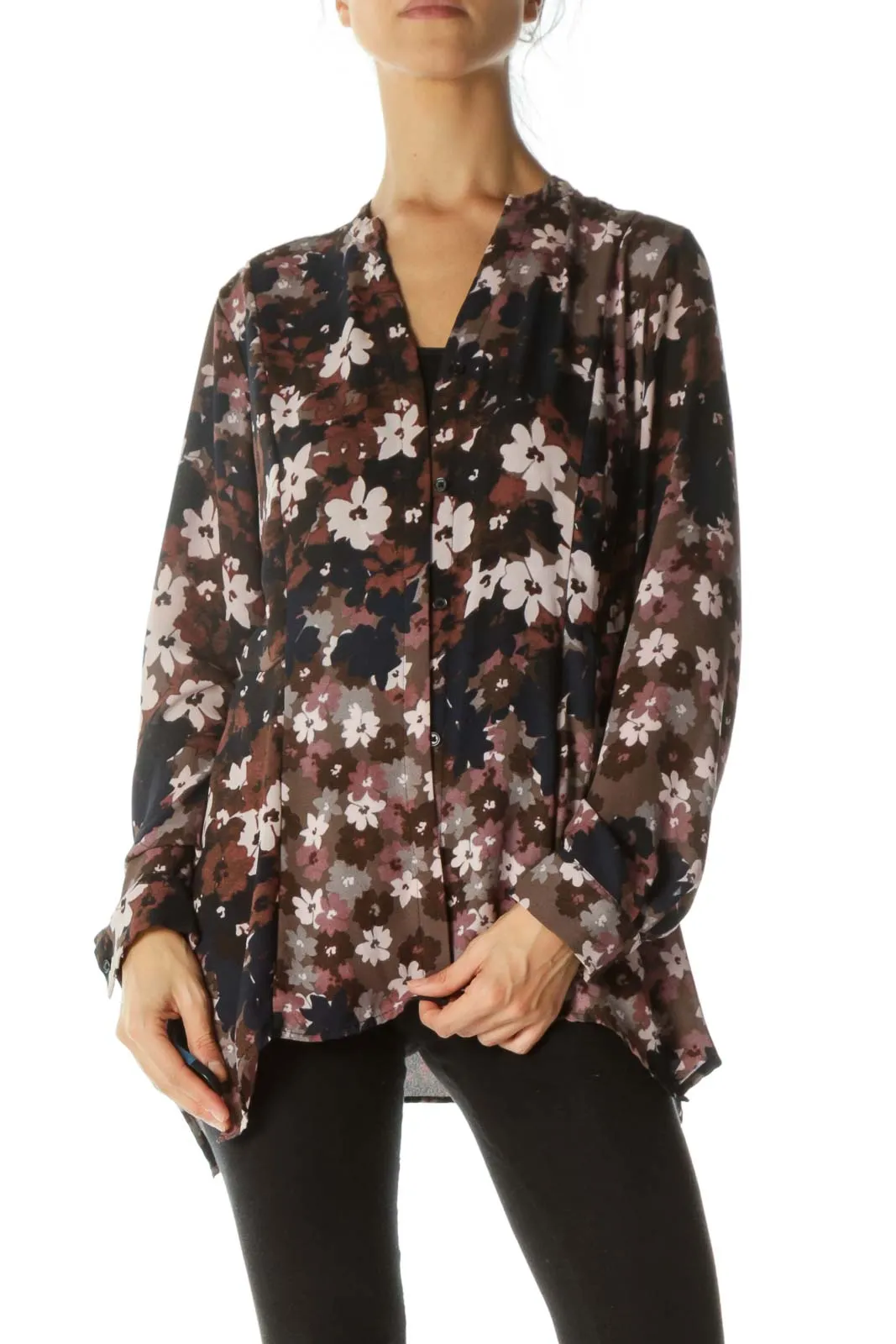 Brown and Purple Floral Button Down