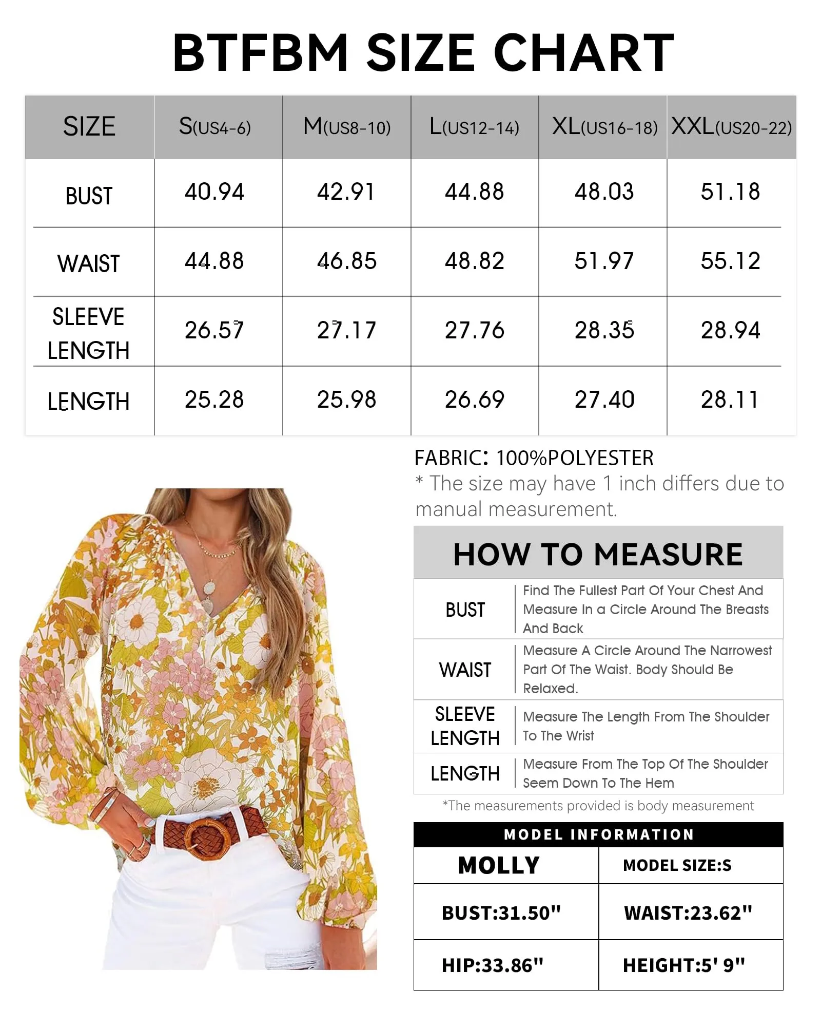 BTFBM Women Casual Boho Blouse Fashion Floral Shirts V Neck Long Puff Sleeve Lightweight Chiffon Spring Summer Tops 2024(Floral Yellow, Small)