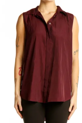 Burgundy Sleeveless Button-Down Blouse