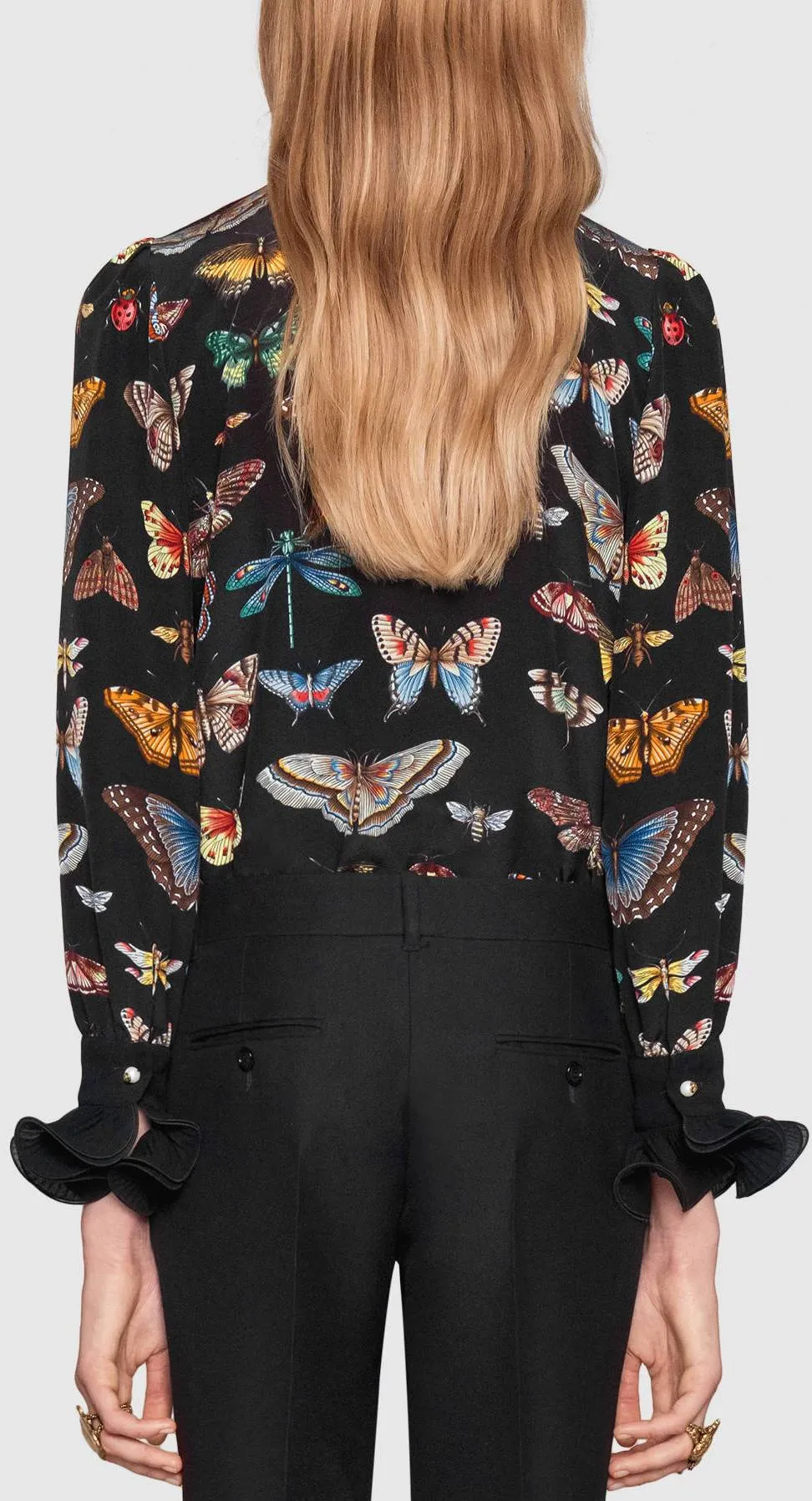 Butterfly Print Shirt with Ruffle Detail