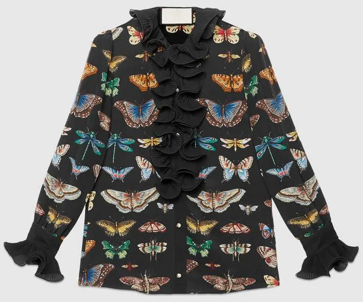 Butterfly Print Shirt with Ruffle Detail