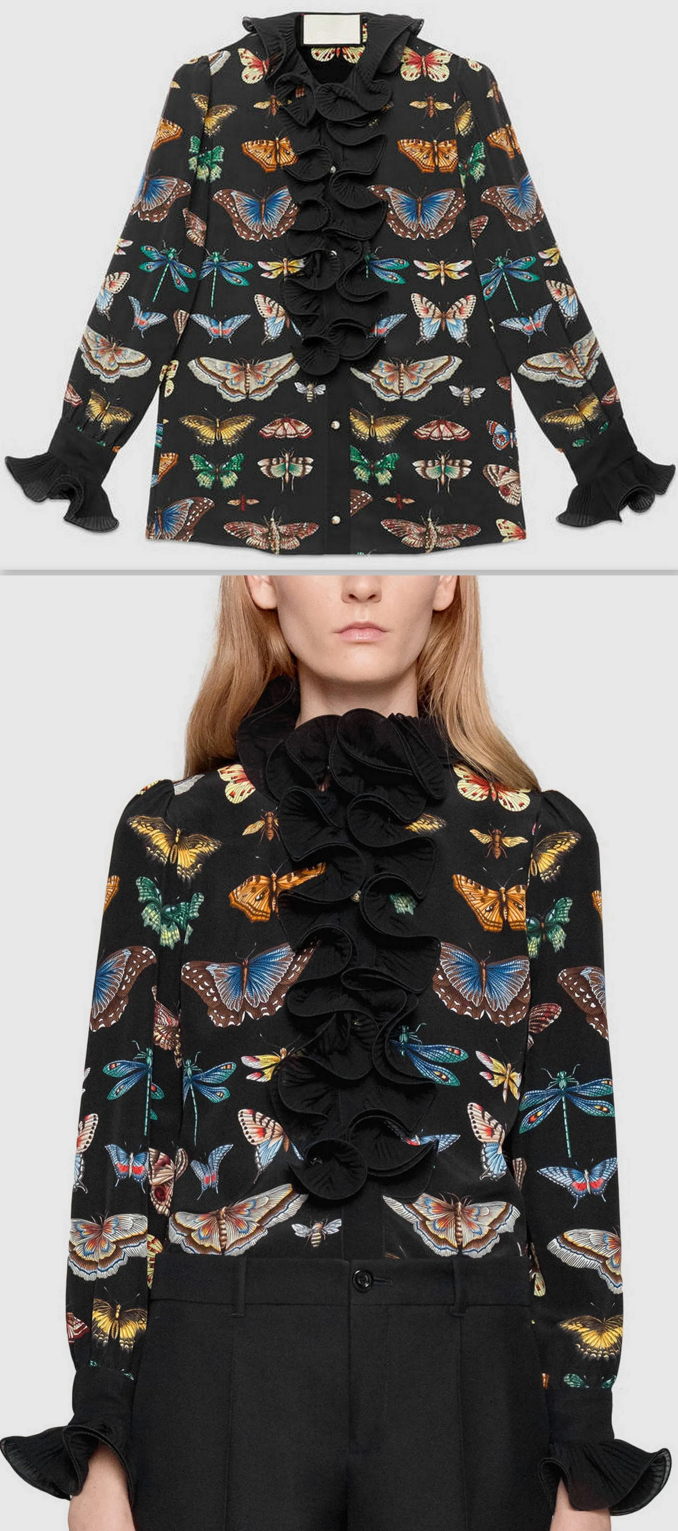 Butterfly Print Shirt with Ruffle Detail