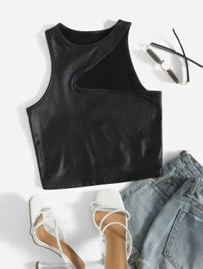 Casual Plain Asymmetrical Round Neck Crop Women Tank Top & Cami