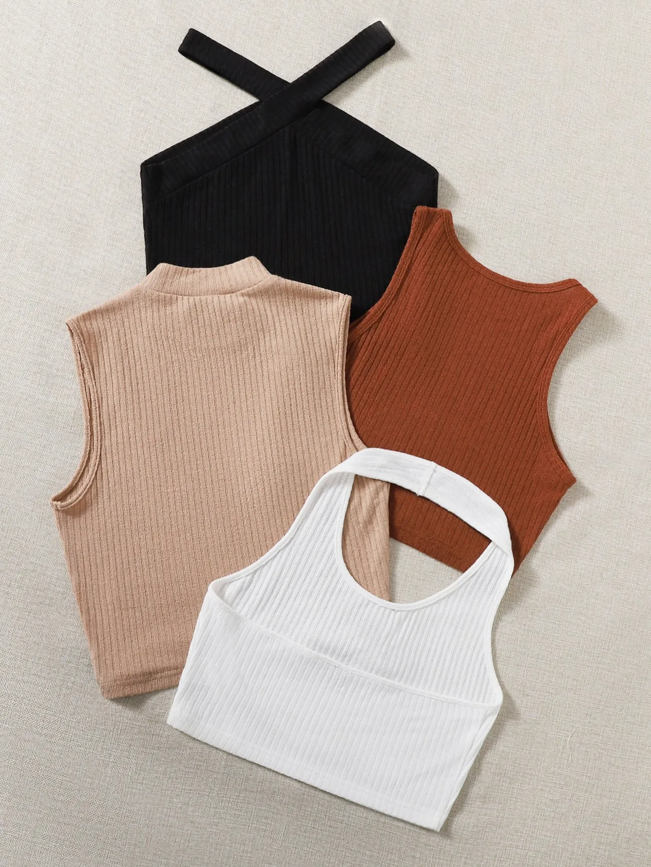 Casual Plain Halter Crop Women Tank Top & Cami