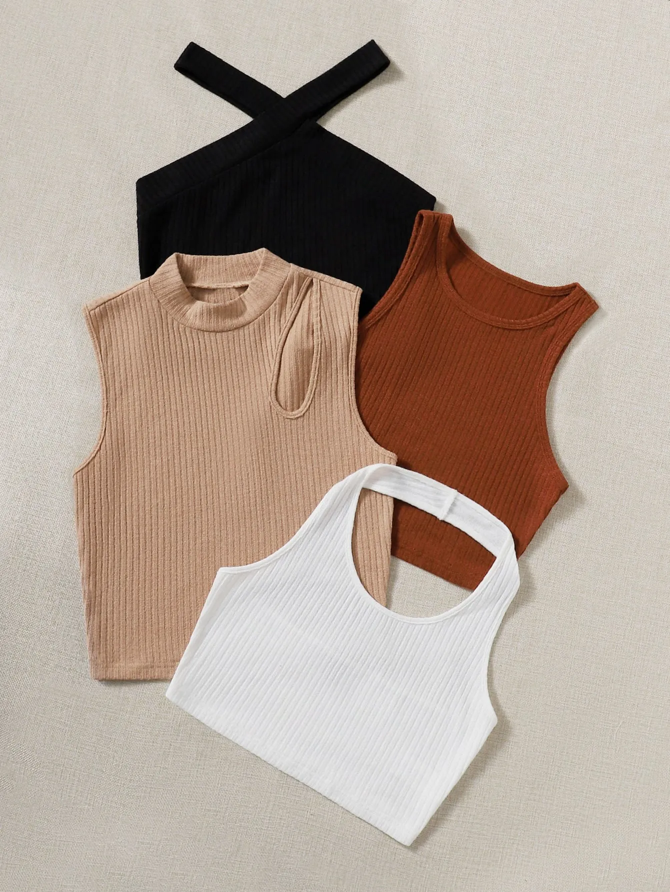 Casual Plain Halter Crop Women Tank Top & Cami