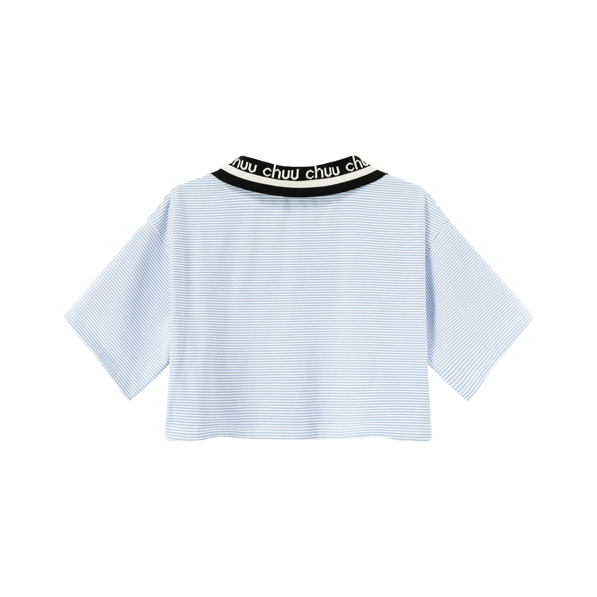 Chuu Lapel Striped Cropped T-Shirt