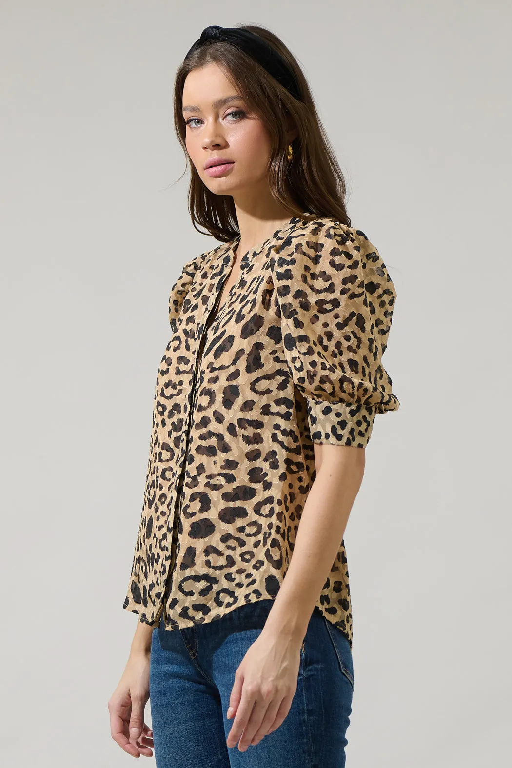 Clare Leopard Devon Button Down Blouse