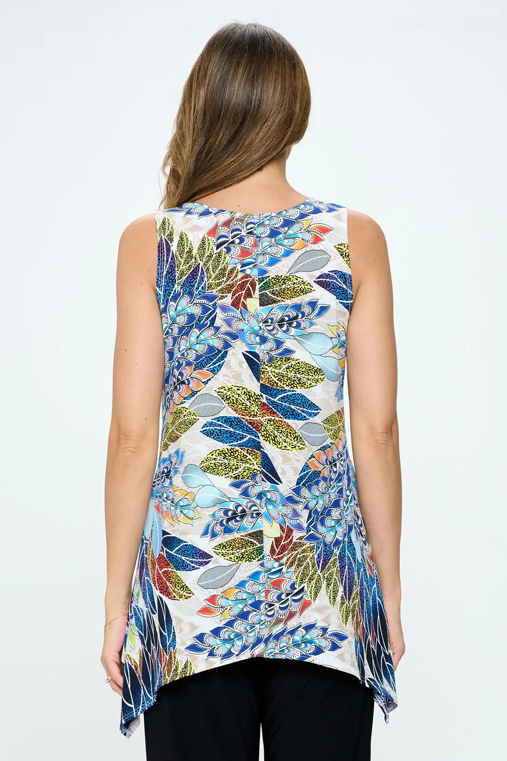 Colorful Peacock HIT Shark Bite Hem Tank- 2057HT-TRP1-W354