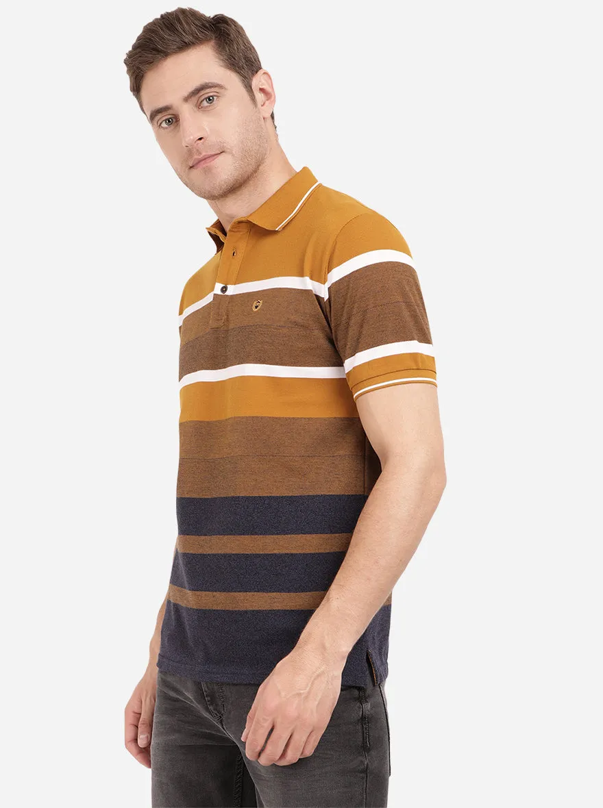 Crome Yellow Striped Slim Fit Polo T-Shirt | JadeBlue