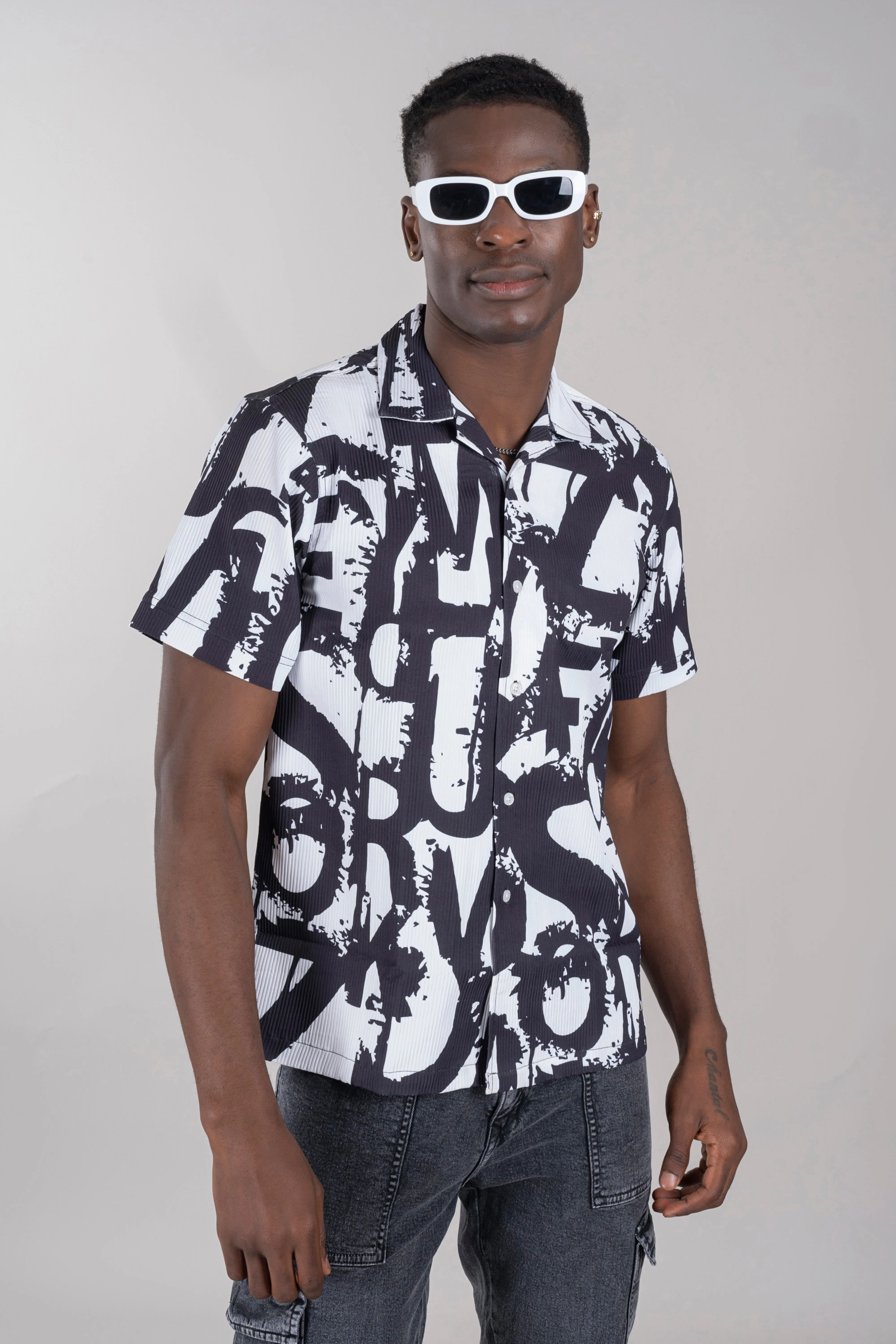 Cuban Collar Patterned Shirt for Men