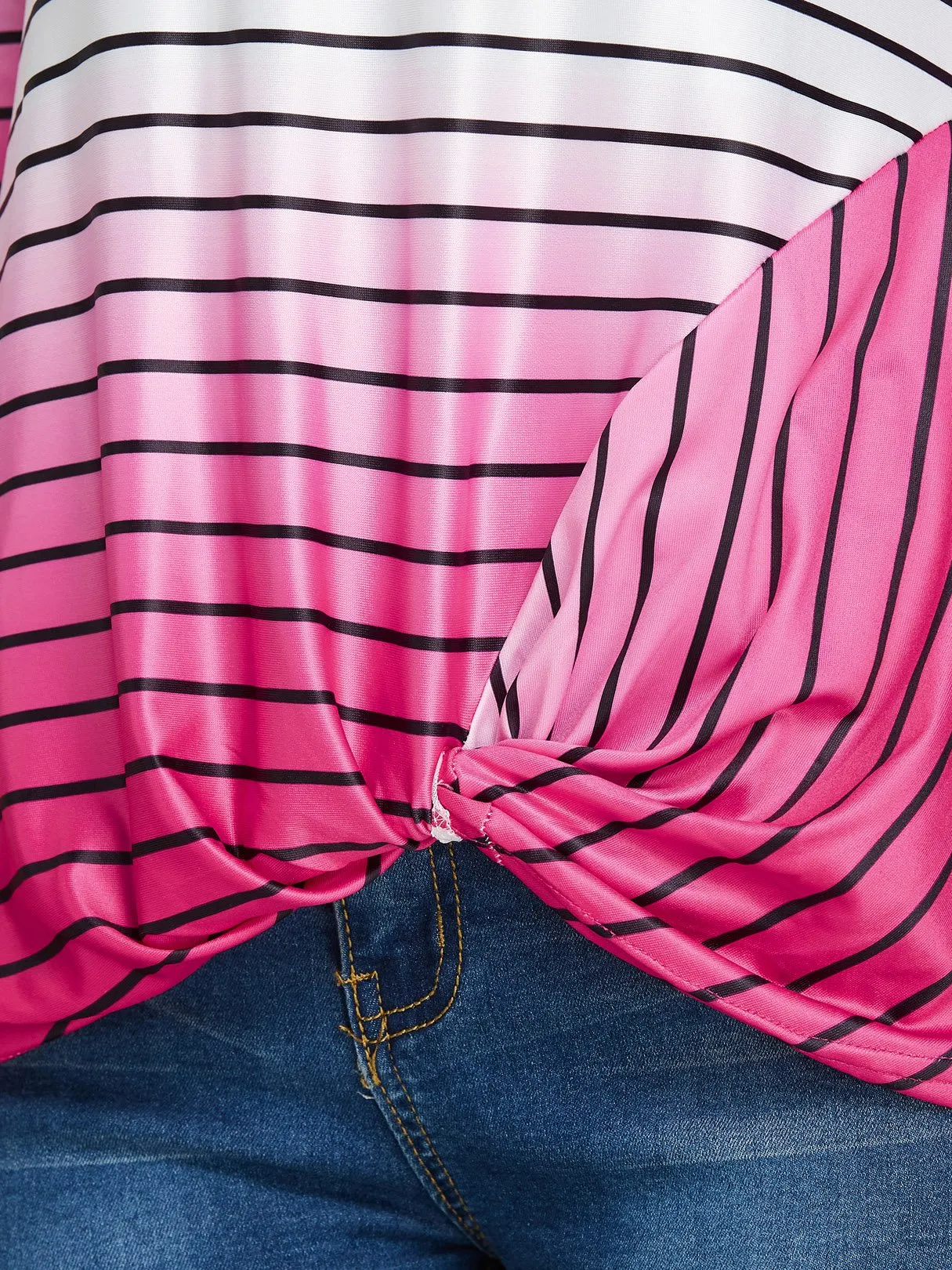 Custom Cold Shoulder Stripe Twist 3/4 Sleeve T-Shirts