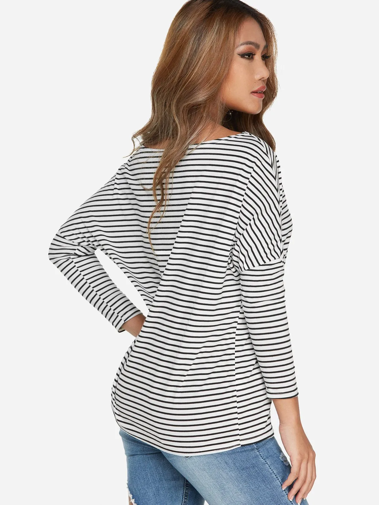 Custom One Shoulder Stripe Long Sleeve T-Shirts