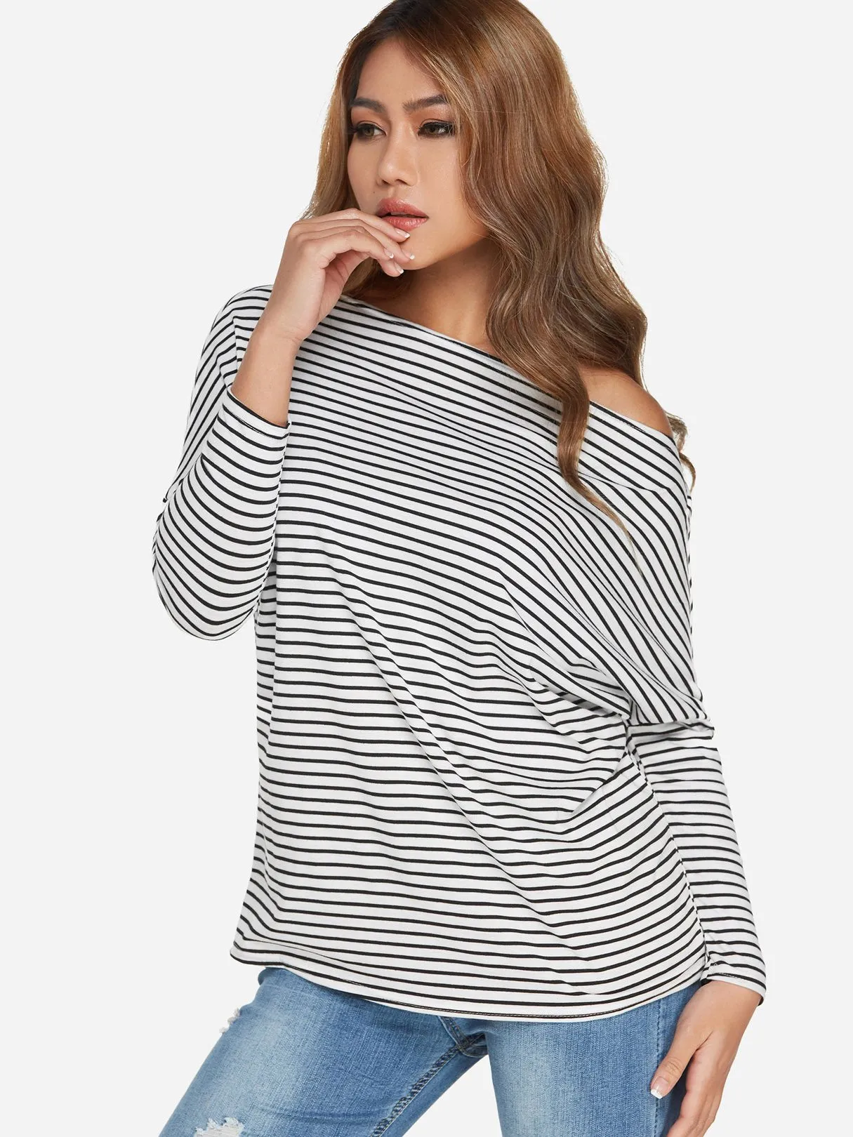 Custom One Shoulder Stripe Long Sleeve T-Shirts