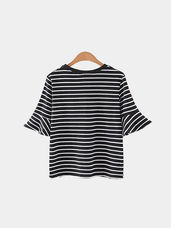 Custom Round Neck Stripe Black T-Shirts