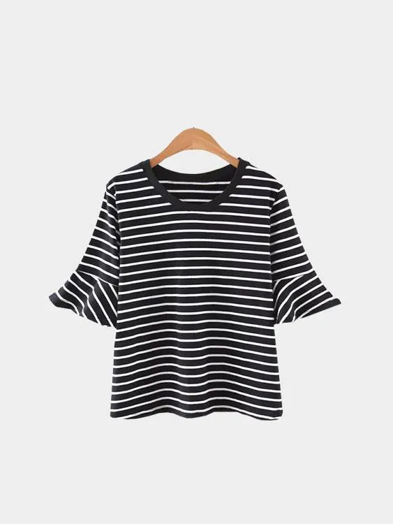 Custom Round Neck Stripe Black T-Shirts