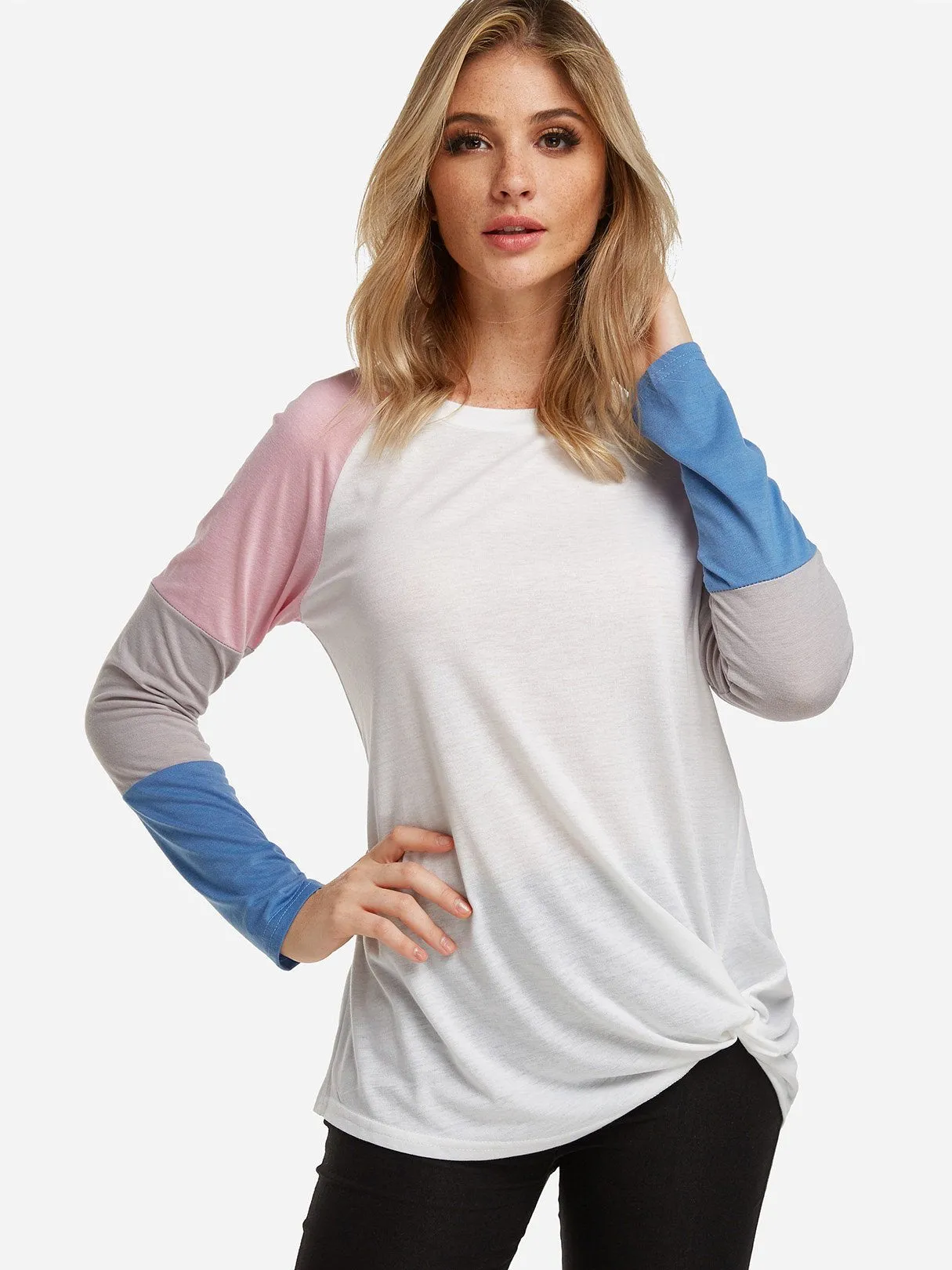 Custom Stripe Long Sleeve Round Neck Fashion Tee