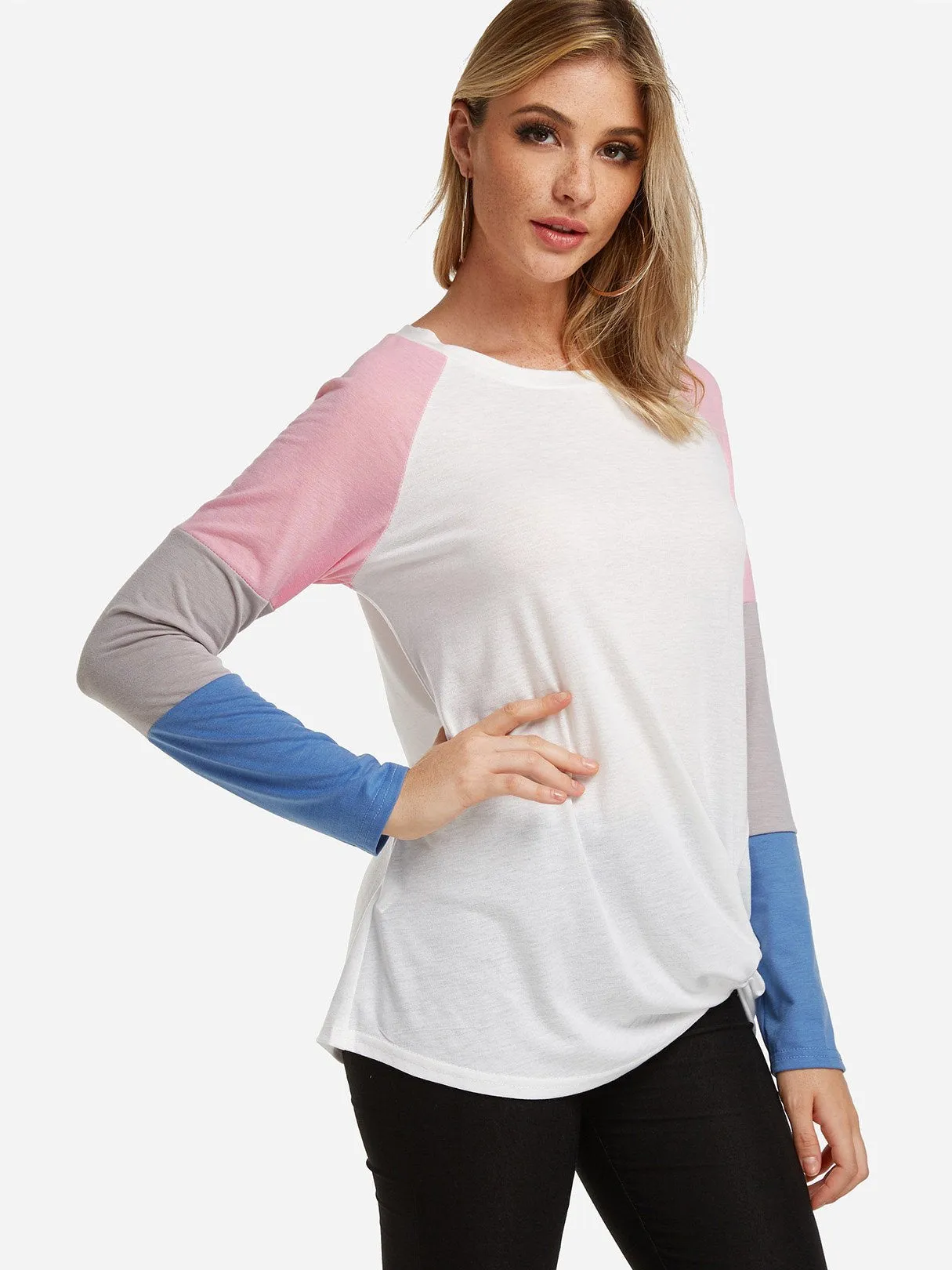 Custom Stripe Long Sleeve Round Neck Fashion Tee