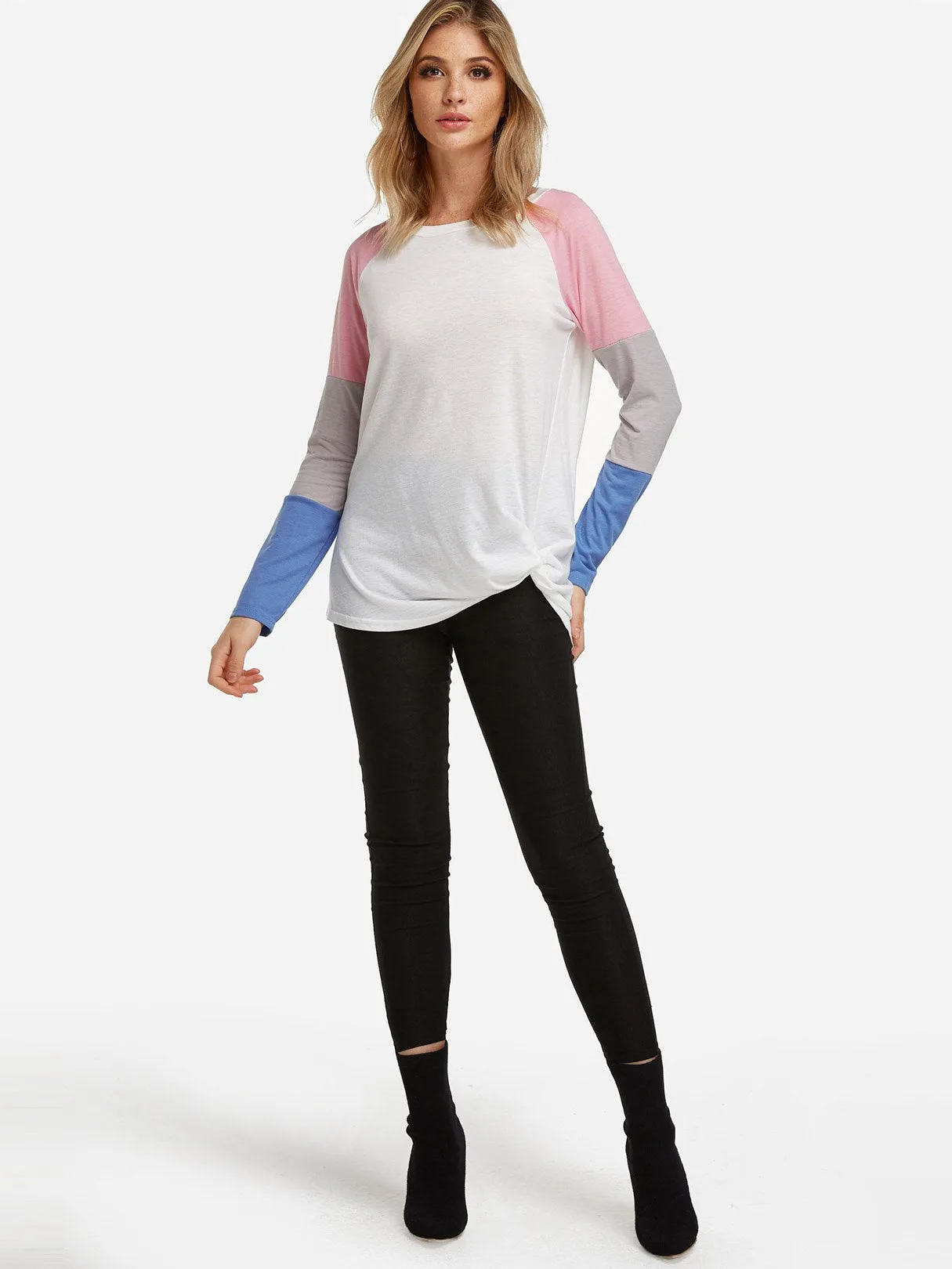 Custom Stripe Long Sleeve Round Neck Fashion Tee