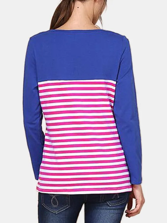 Custom Stripe Pattern Side Stitching Nursing T-shirts