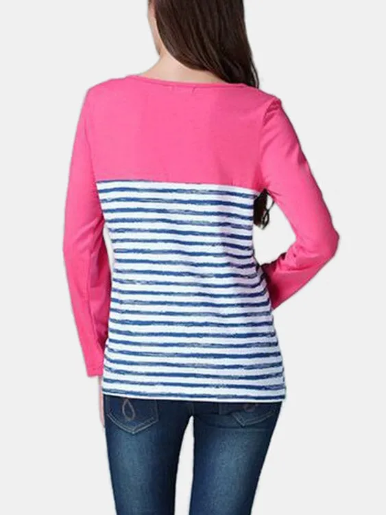 Custom Stripe Pattern Side Stitching Nursing T-shirts