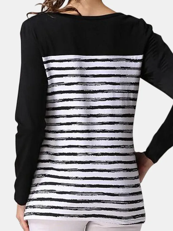 Custom Stripe Pattern Side Stitching Nursing T-shirts