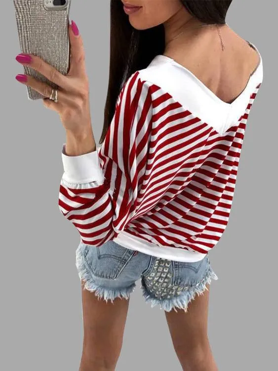 Custom V-Neck Stripe Long Sleeve Top