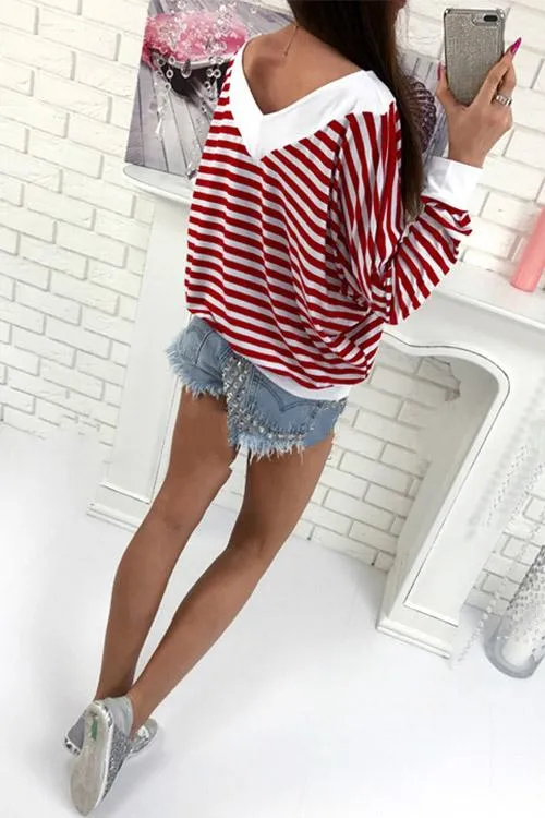 Custom V-Neck Stripe Long Sleeve Top