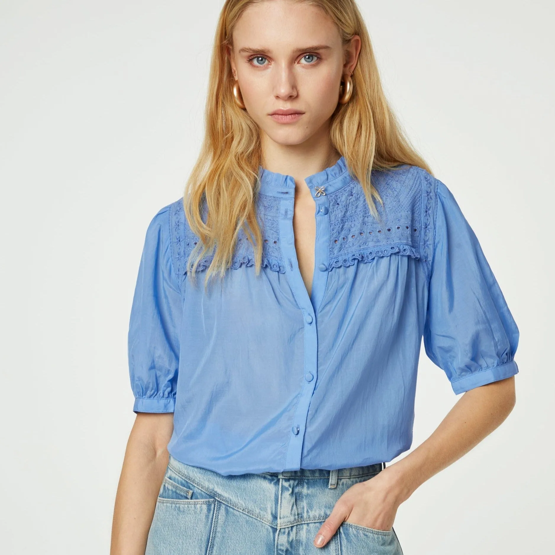 Fabienne Chapot Tootsie Short Sleeve Blouse in Blue Dream