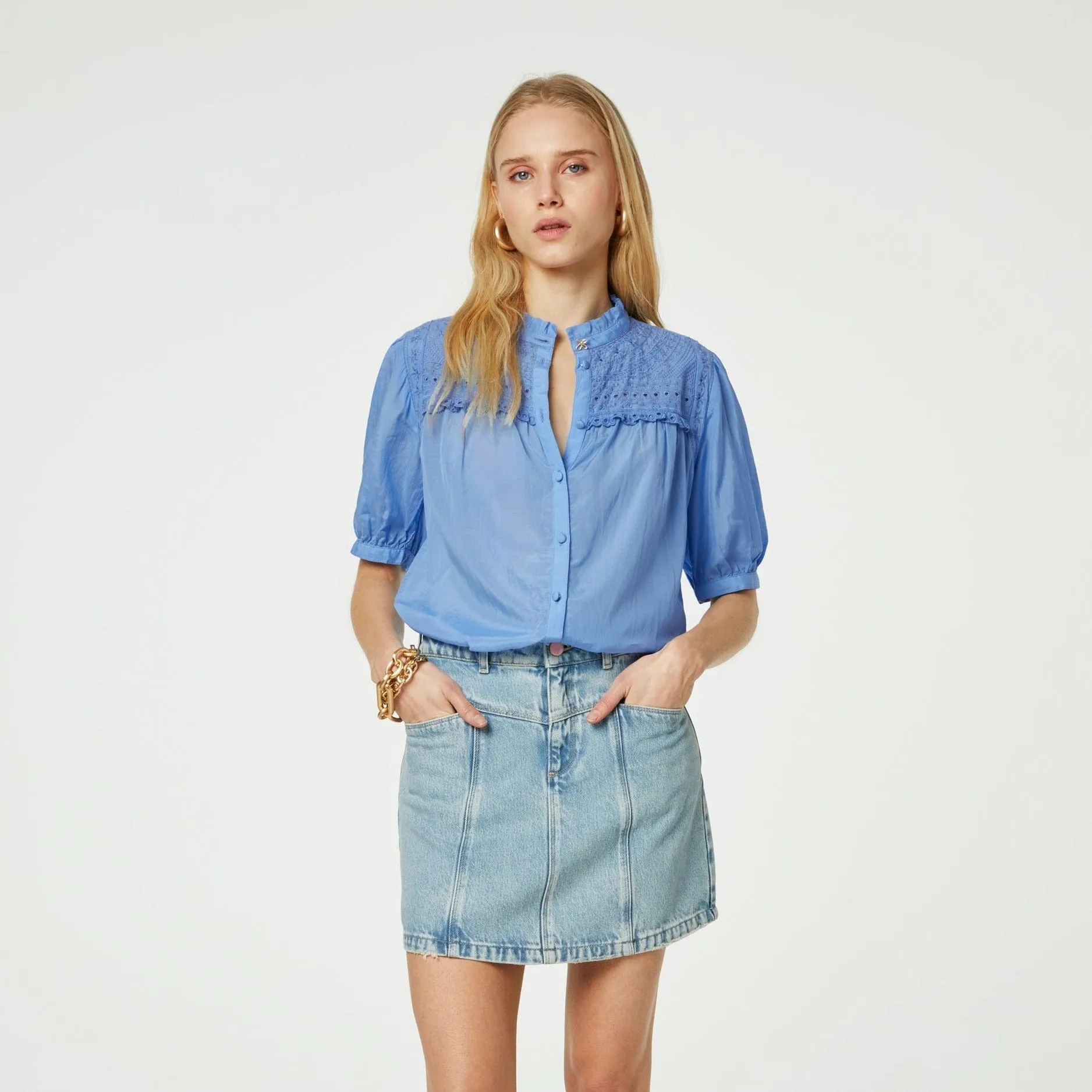 Fabienne Chapot Tootsie Short Sleeve Blouse in Blue Dream