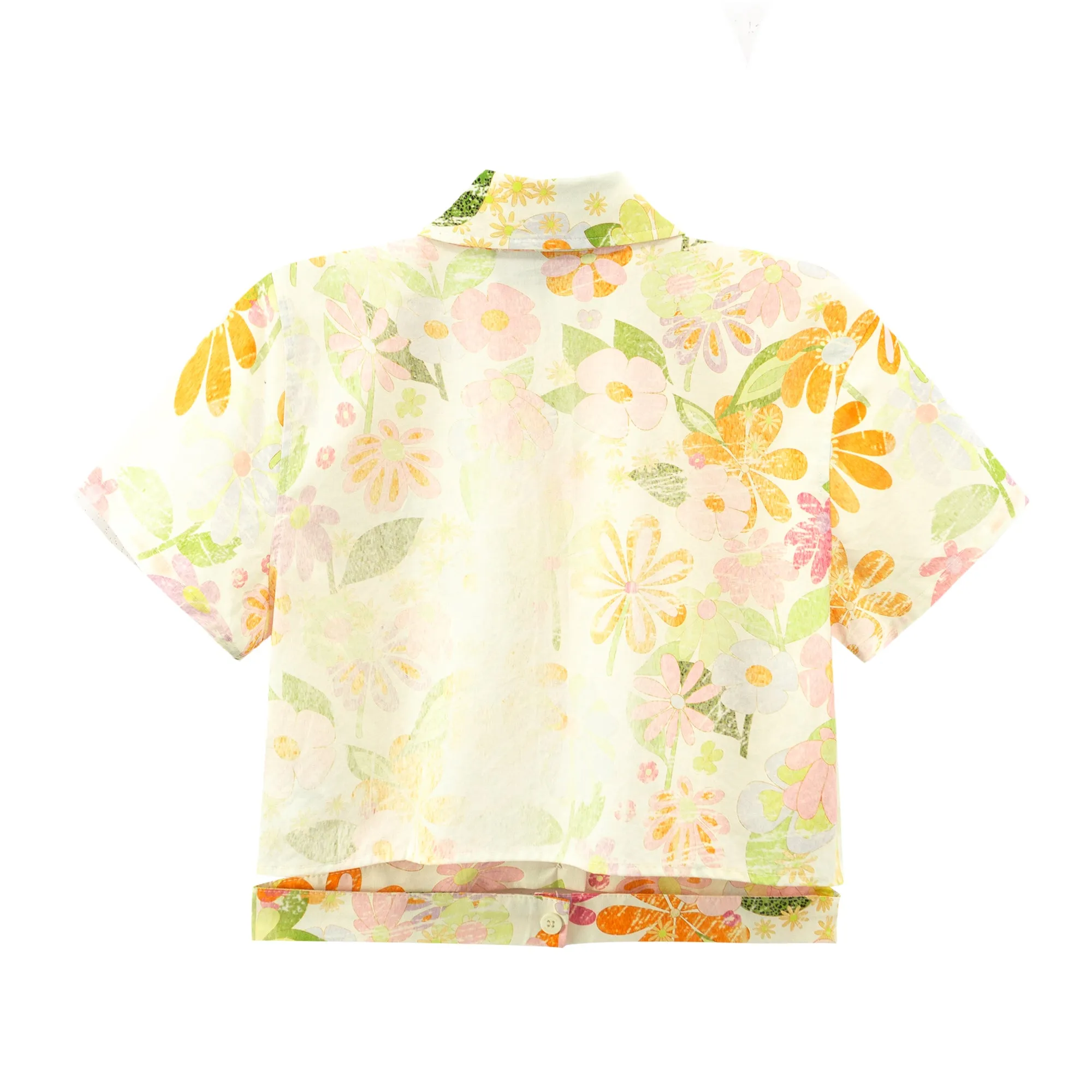 Flower Cropped Wrap Shirt