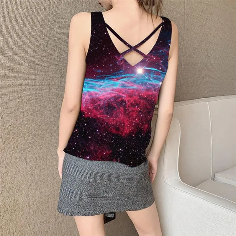 Galaxy Tank Top Women Space Anime Clothes Universe Funny Top Nebula Tank Tops Casual Colorful Vest Printed