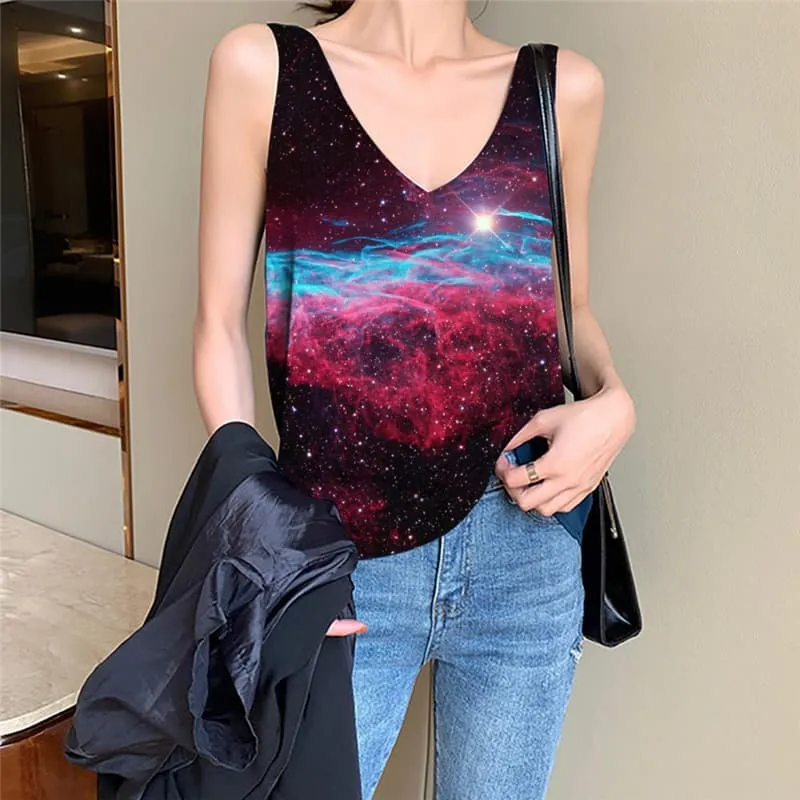 Galaxy Tank Top Women Space Anime Clothes Universe Funny Top Nebula Tank Tops Casual Colorful Vest Printed